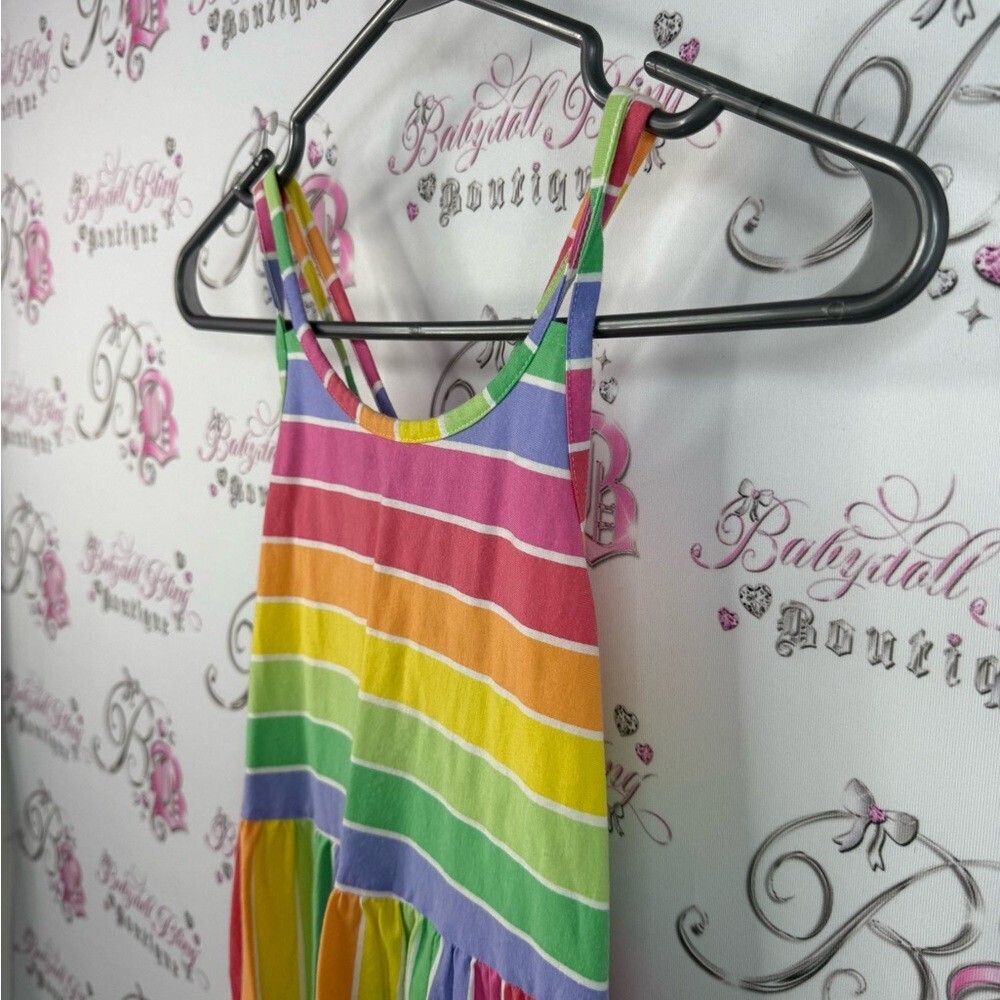 Dress kids rainbow striped multicolor strappy criss cross Striped Dress - Picture 4 of 9